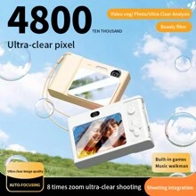 Cámara digital CCD retro Y200, cámara DSLR de nivel de entrada con doble cámara de alta resolución 4K y luz de relleno - Blanco - Ver 3