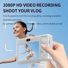 Cámara digital CCD retro Y200, cámara DSLR de nivel de entrada con doble cámara de alta resolución 4K y luz de relleno - Blanco - Ver 9