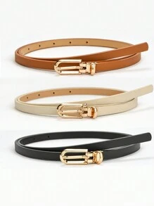 Women's Simple And Versatile Pin Buckle PU Skinny Belt Summer, School Fall, Autumn, Halloween