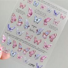 蝴蝶3D美甲貼紙，帶有桃花蝴蝶設計的美甲裝飾 - 彩色 - 查看 3