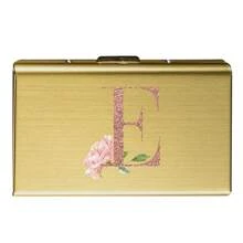 1 pieza Estuche de tarjeta delgado con diseño de iniciales de letra de A a Z en color oro rosa, cartera minimalista fina de metal de aluminio, organizador de tarjetas, tarjetero, billetera para hombres y mujeres, protector RFID