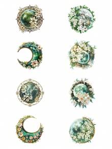 6 cuộn/Bộ nhãn dán họa tiết trái đất, mặt trăng và vòng hoa sáng tạo từ Starry Flower Dream PET Chất liệu chống nước và chống mài mòn, hoàn hảo cho nhật ký, album ảnh, trang trí điện thoại di động và máy tính - Nhiều màu - Xem 10