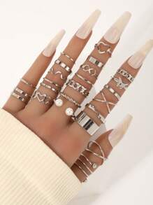 22 Personalized And Exaggerated Gold Twisted Wave Love Pattern Rings For Women's Joint Rings Set Party - Gold - View 14