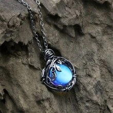 1 Vòng cổ mặt dây chuyền lá mặt đá mặt trăng màu xanh cổ điển vượt thời gian - Thiết kế cuộn dây phức tạp trên dây da bền - Món quà trang sức hoàn hảo cho cô ấy - Nhiều màu - Xem 5