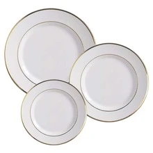 Jogo De Pratos Fundo Cerâmica Kit 4pcs 25cm Luxo Borda Dourada Filete Ouro - Branco - Visão 6