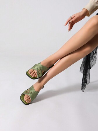 2024 New Chinese Style Elegant Green Women's Flat Sandals