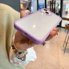 QWQ 紫色糖果色透明簡約手機殼，適用於iPhone 15 13 11 12 14 Pro Max，防震柔軟背蓋保護框配件 - 紫色 - 查看 5