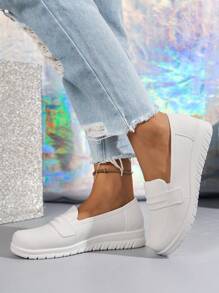 Zapato plano con punta cerrada, antideslizante y de suela blanda para mujeres, ideal para chefs - Blanco - Ver 5
