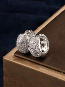 rakol 2pcs Fashionable Copper Cubic Zirconia Hollow Out Decor Wide Hoop Earrings Suitable For Women's Daily Wear - Earrings - View 13