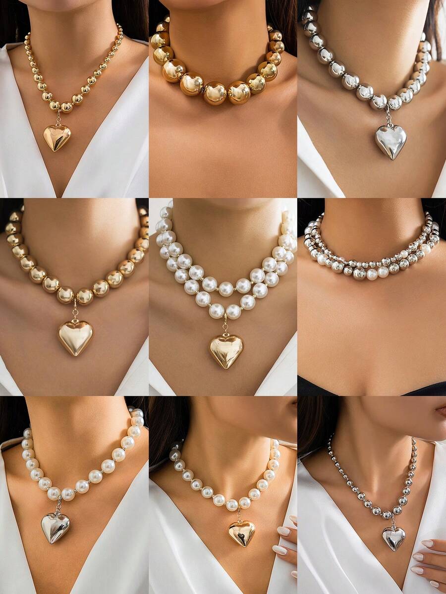 1pc Exaggerated Chunky Beaded Punk Collar Necklace, Geometric Bead Chain For Women - Multicolor - View 1