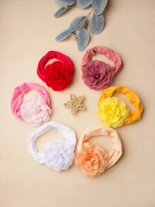 6pcs Multicolor Candy Color Curly Flower Big Bowknot Nylon Kids' Headbands Children's Hair Accessories, Soft Elegant Fashion Baby Hair Decoration