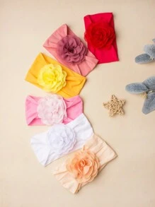 6pcs Multicolor Candy Color Curly Flower Big Bowknot Nylon Kids' Headbands Children's Hair Accessories, Soft Elegant Fashion Baby Hair Decoration