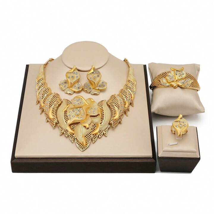 Women Luxury Necklace Jewelry Set Wedding And Engagement Jewelry 18K Gold Plated Pure Zinc Alloy Design Bracelet Earrings SHEIN South Africa