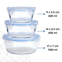 DuVlo Set Of 3 Airtight Transparent Acrylic Plastic Stackable Containers - Blue Round - View 2