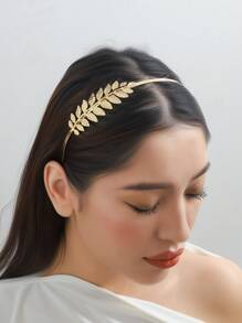 1 件时尚叶子头带发饰适合女孩巴洛克时尚休闲个性化发饰、发带、发箍头带 - 金色 - 查看 1