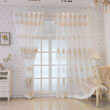 1pc European Luxurious Embroidered 3D Floral Transparent Curtain Rod Wear Home Decoration For Bedroom, Dining Room And Living Room - Gold - View 6