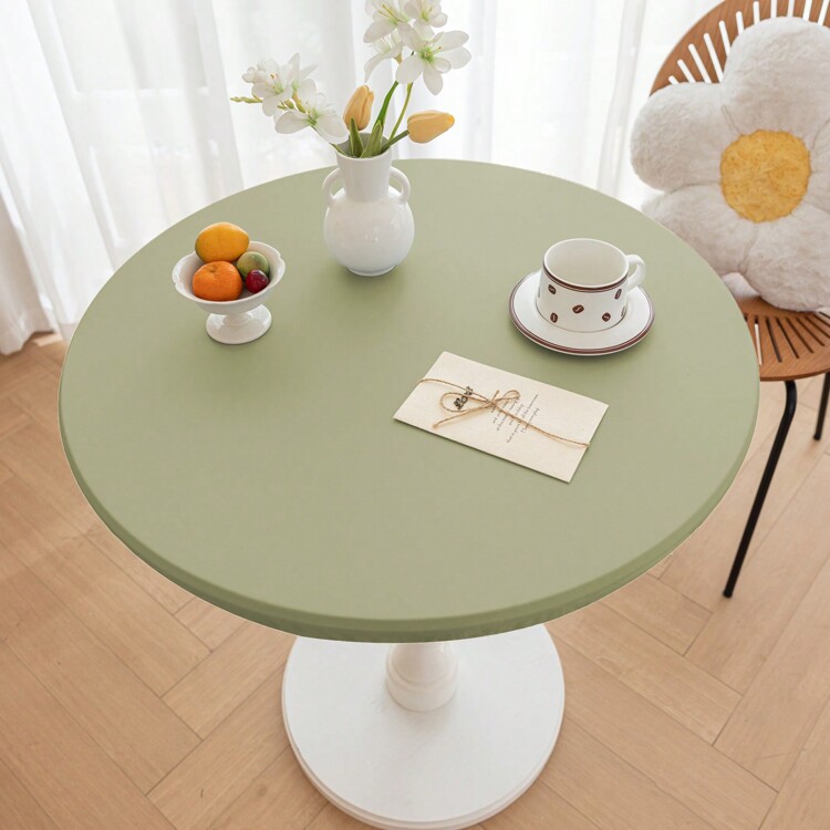 1PC, Elastic All-Inclusive Home-Use Tablecloth, Leather Water-Free Wash Round Tablecloth, Simple Solid Color Round Leather Tablecloth, Dust-Proof And Anti-Slip, The Table Thickness Should Not Exceed 1-3cm, You Can Choose A Size Larger. - Round Table Cover-pU-simple Green - View 18