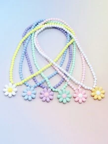 6pcs/Set Girls' Cute Multicolor Flower Pendant Necklace Set, Charming Beaded Children's Jewelry Suitable For Holiday Party Birthday Gift, Girls Accessories - Multicolor - View 3