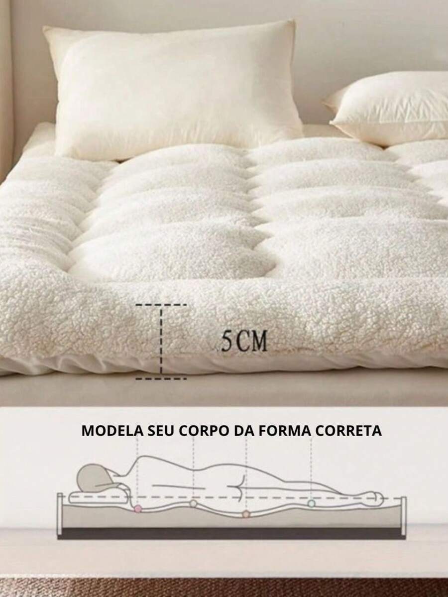 Pillow Top Sherpa Protetor Para Colchão Cama Queen Size Pele de Carneiro - Branco - Visão 1
