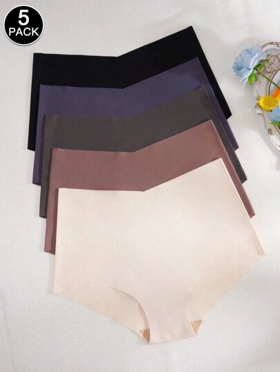 5pcs/Pack Women's Seamless Hipster Panties, Comfortable High Waist Briefs, Skin-Friendly, Versatile Colors