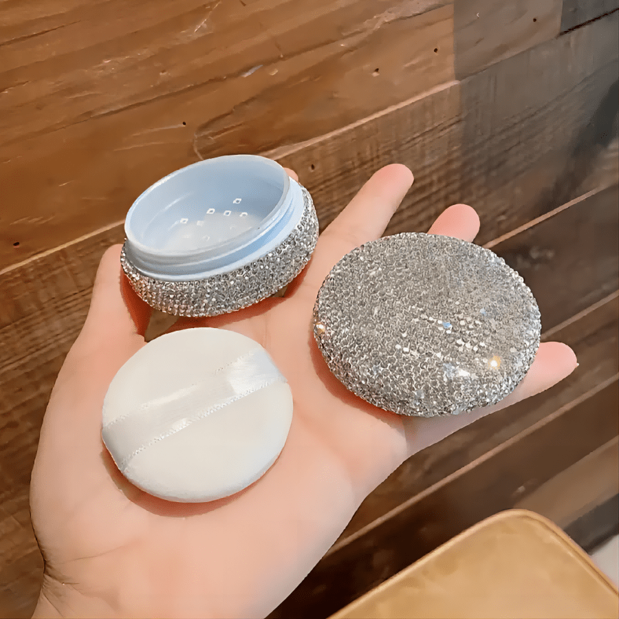 Caja dispensadora de polvos brillantes creativos con borla, estuche de almacenamiento de maquillaje en polvo portátil a prueba de fugas