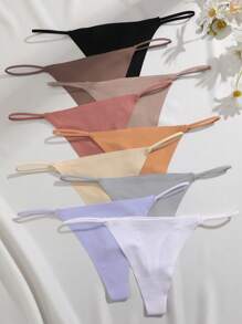 9pcs Women's Simple & Comfortable Low Waist Sexy G-String Panties With Fine Waistband, Solid Colors - Multicolor - View 3