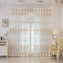 1pc European Luxurious Embroidered 3D Floral Transparent Curtain Rod Wear Home Decoration For Bedroom, Dining Room And Living Room - Gold - View 4