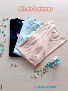 Kit de 3 playeras con estampados y colores al azar - Multicolor - Ver 2