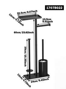 1pc Vertical Toilet Paper Holder With Toilet Brush, Freestanding Toilet Paper Roll Dispenser, Bathroom Storage Rack, Large Capacity Black Tissue Holder Bathroom Accessories Bathroom Tools - Black - View 14