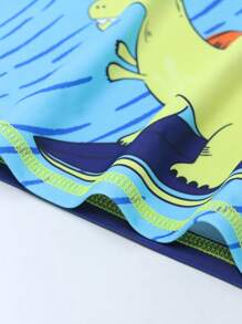 Young Boy Cartoon Dinosaur Print Swim Trunks And Long Sleeve Rash Guard Set - Multicolor - View 5