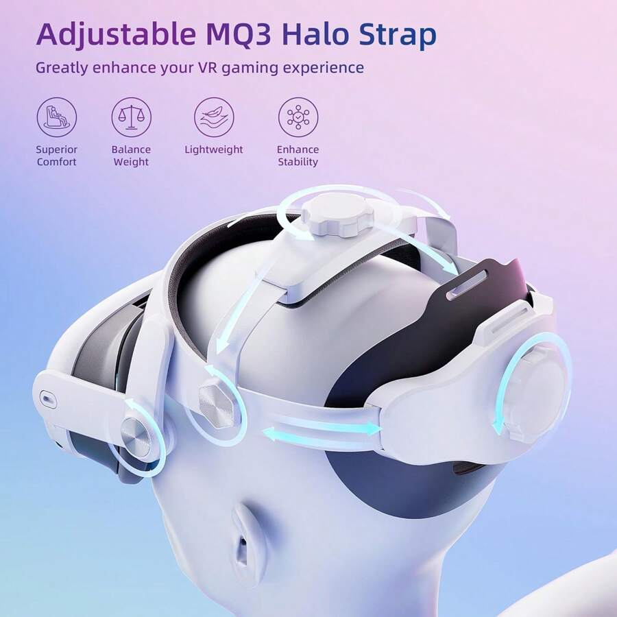 Upgraded Head Strap For Meta/Oculus Quest 3 With Back Brace, Adjustable Protable Pressure-Free Head Strap, Ergonomic VR Headset Balances Weight At 3 Angles - Black - View 1