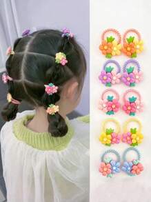10入組女孩新款春夏樹脂花髮圈，寶寶編辮雙層花橡皮筋，適用於日常生活或度假
