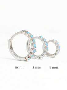 1入組鍍銀18K金和藍寶石極簡迷你耳釘，適合女性日常佩戴 - 銀色 - 查看 2