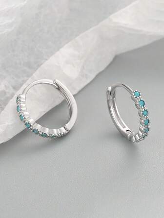 1入組鍍銀18K金和藍寶石極簡迷你耳釘，適合女性日常佩戴