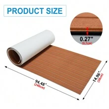 1入組船墊EVA發泡橡膠甲板套裝，適用於遊艇甲板，14.96" X 94.48" (38cm X 240cm)，可自行黏貼，防水防滑，適用於戶外遊艇、皮艇、單板滑雪、RV野營車、游泳池、花園等 - 38x240CM - 棕色加白色接縫 - 查看 2