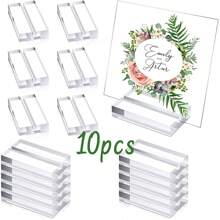 20pcs Acrylic Place Card Holders Transparent With Slots, Table Display, Wedding Signage Holders, Digital Photos Office Menu Conference, Black Card Stands, White & Transparent