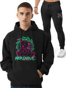 Men Hoodie & Sweatshirt Co-Ords - 黑色 - 查看 1