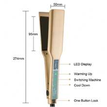 RUCHA Hair Flat Iron Touch Screen Titanium Wide Plate Golden Hair Straightener Brazilian Keratin Treatment MCH Fast Heanting European Plug Gift For Women - EU C Type Plug(220-240V) - View 6
