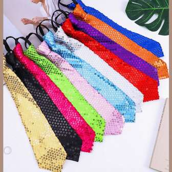 1pc Solid Reflective Sequins Adjustable No-Tie Casual Fashion Necktie For Carnival, Stage Performance, Party Accessories Valentine's Day ValentinesMen Necktie