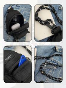 1个迷你尼龙斜挎包，运动风，多功能钥匙/耳机/钱包收纳包，配有肩带，时尚户外配件，耳机收纳袋，线缆收纳盒，多用途便携包，可作背包和挂包使用，5种款式可选：卡其豹纹、白色豹纹、斑马纹、牛皮纹、黑色 - 彩色 - 查看 8