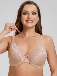 Plus Size Racerback Lace Cross Front Closure Underwire Bra - Apricot - View 7