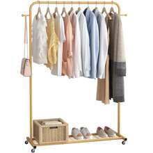 1pc Large Capacity Metal Clothing Rack, Movable Wheel Type Hanger, Bottom Mesh Accommodable Hanger Halloween Decorations Halloween Costumes Autumn Decor Festival Decor - Gold - View 7