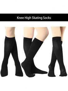 2 Pairs Ice Skating Socks Solid Color Skating Socks Light Opaque Knee Skating Socks For Women Girl