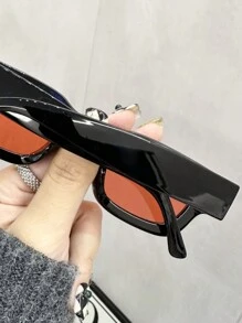 1pc Women's Vintage Fashion Glasses, Concave Rectangle Small Square Frame, With Light Purple, Light Blue, Lavender, Light Pink Colored Lenses, Shiny Accessory, Elegant Aesthetics, For Street Photography, Outdoors - Multicolor - View 9