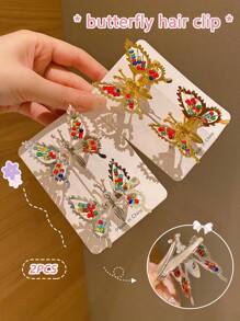 2pcs Colored Bow Knot Hair Clips, Suitable For Daily Use