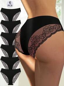 MIOTAN 6入組女性低腰三角蕾絲內褲，性感 - 黑色 - 查看 2