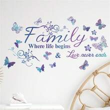 1Set Girls Room Decor Family Butterfly Wall Sticker Inspirational Wall Decor Kids Room Decor Vinyl Peel And Stick For Living Room Bedroom Children's Room Nursery Playroom Decorations - Violet Purple - View 2