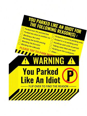 50pcs 56D Sheets You Parked Like An Business Cards, Writable Bad Parking Cards, Illegally Parked Multi Reasons, No Permit Area Violation Warning Notice.Back To School.School Supplies
