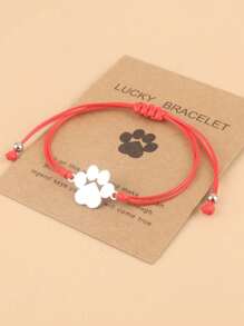 Cute Bear 1pc Lovely Stainless Steel Paw Bracelet With Braided Wax Cord, Adjustable Wristband For Dad And Mom Gift, Father's Day And Mother's Day Present With Blessing Card - Dog Claw bracelet - View 12
