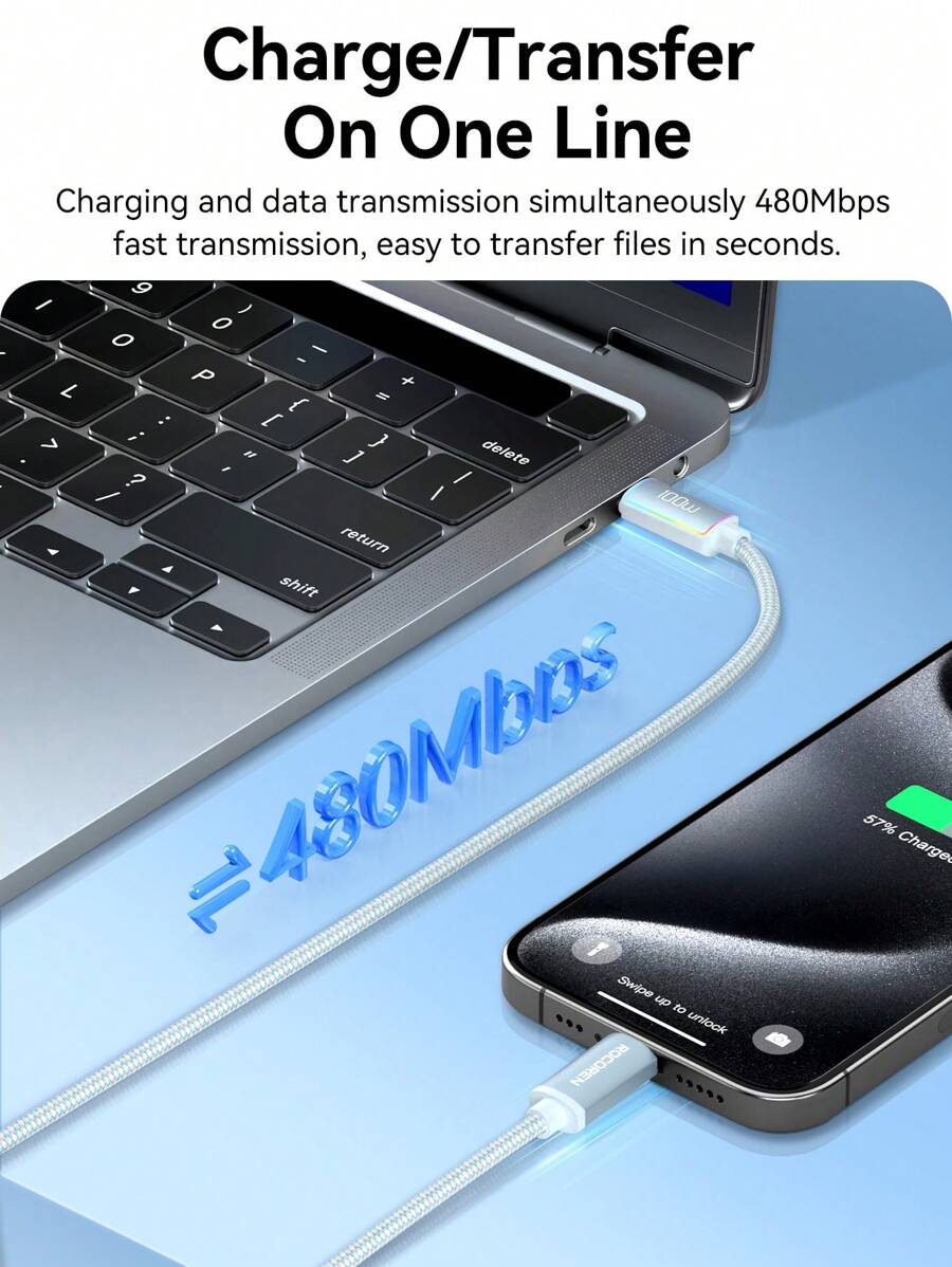 Câble de chargement rapide Rocoren 100W USB C vers USB C, cordon USBC